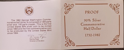 1982-S 50C Proof George Washington Commemorative Silver Half Dollar - Picture 4 of 5