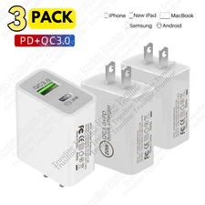 3Pack PD 20W USB-C Fast Wall Charger QC3.0 Power Adapter For iPhone iPad Samsung
