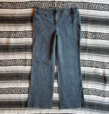 Talbots Sz Mid Rise Signature Flare Stretch Denim Jeans Dark Wash Pin  Stripe