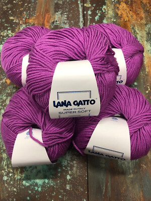 Lot of 5 Lana Gatto Purple Super Soft Merino Wool Yarn 50g/125m Each #14597