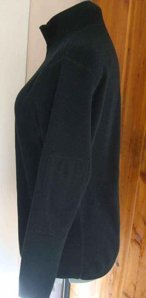 Cherokee Australia L 100% Cotton Tight Weave LS Sweater Black Zip Elbow Patch - Image 3 of 4