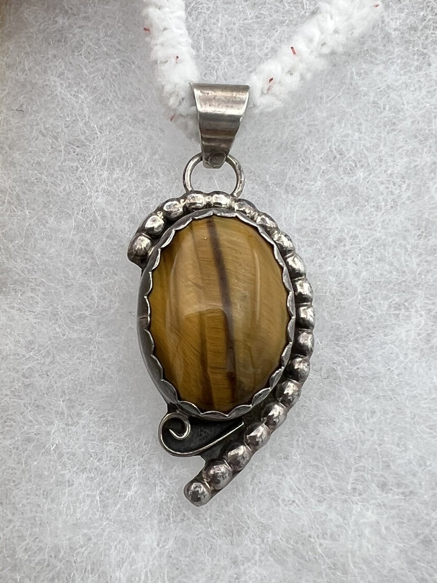 Navajo Signed MKM Sterling Silver Tiger 's Eye Pendant 1.50
