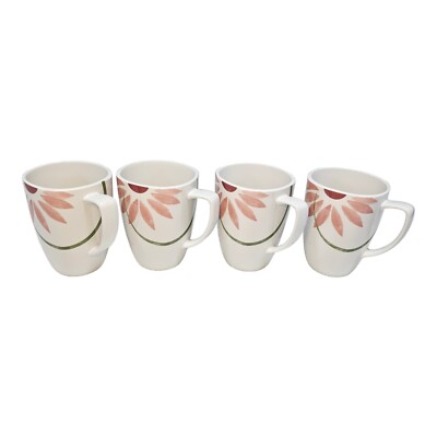 4 Corelle Coordinates Pretty Pink Porcelain Mugs 12oz Cups NO Chips or Staining