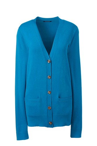 Lands' End Performance Langarm V-Ausschnitt blau Strickjacke Taschen Petite XXS NEU