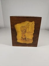 VINTAGE WOOD TISSUE BOX LITTLE WOMEN 