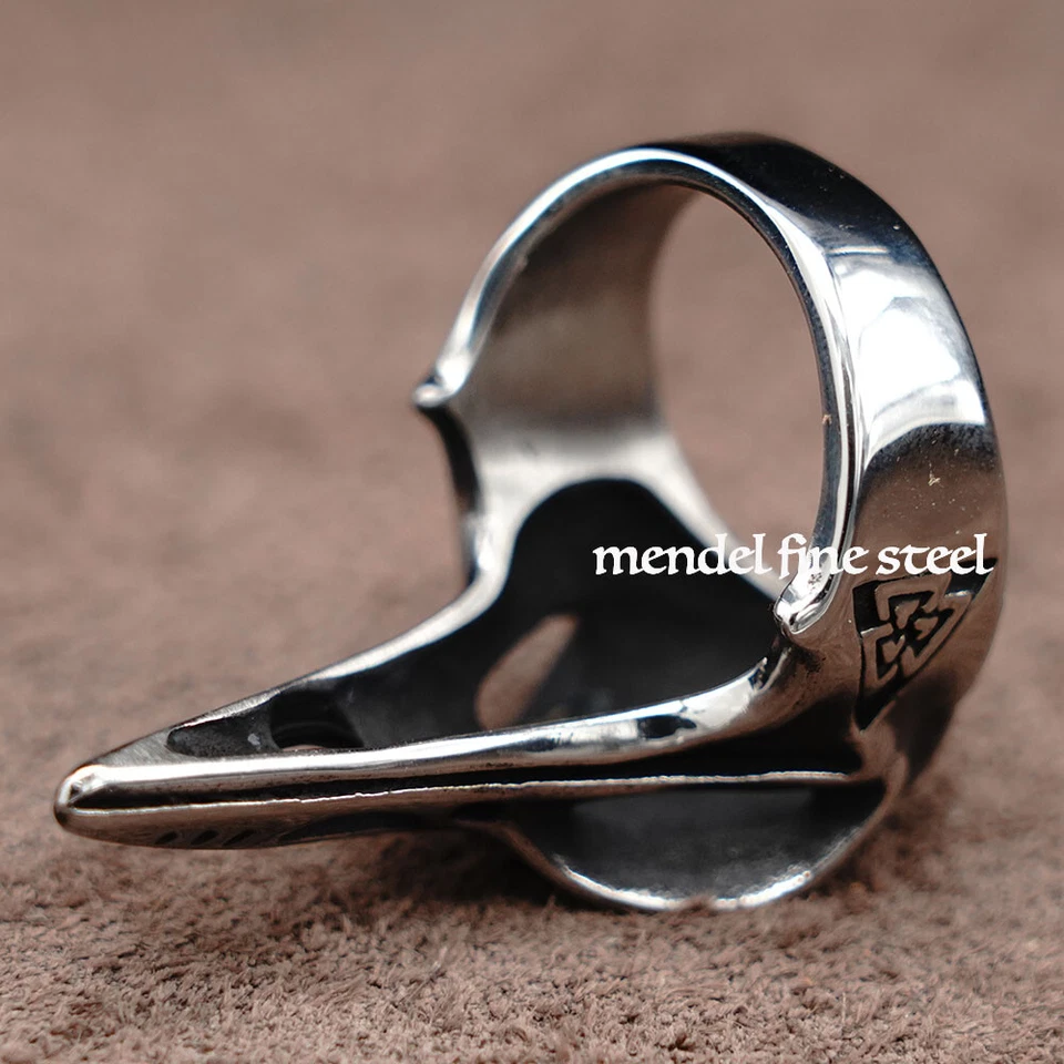 MENDEL Mens Nordic Viking Raven Skull Vegvisir Ring Stainless Steel Size 7 8-15 - Image 4 of 4