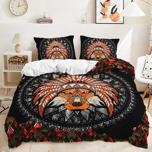 Feathers Bull Skull Wolf Home Decor Ethnic Indian Style Duvet Quilt Cover Set - Picture 5 of 14