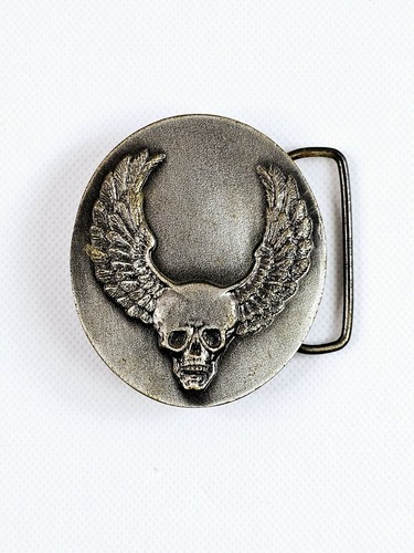 Indiana Metal Craft IMC Winged Skull Belt Buckle 1976 Vtg Biker Americana - Picture 1 of 6