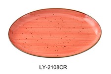 Yanco China Lyon Coral Speckled Glazed Porcelain 8" x 5.5" Oval Platter