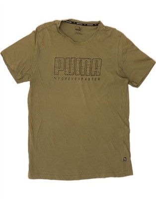 PUMA Mens Graphic T-Shirt Top Large Khaki Cotton CX41