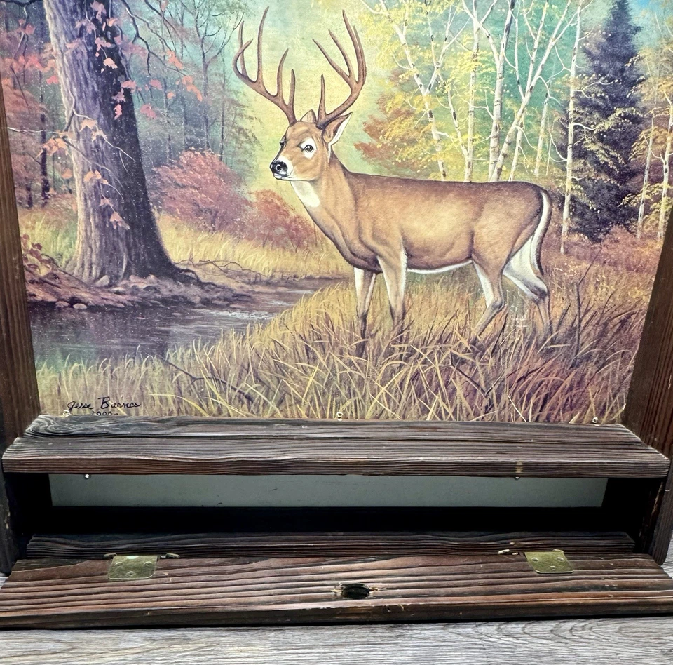 Vintage Rustic 80’s Wood 2 Rifle Gun Wall Mount Display Storage Box Rack Deer - Image 4 of 4