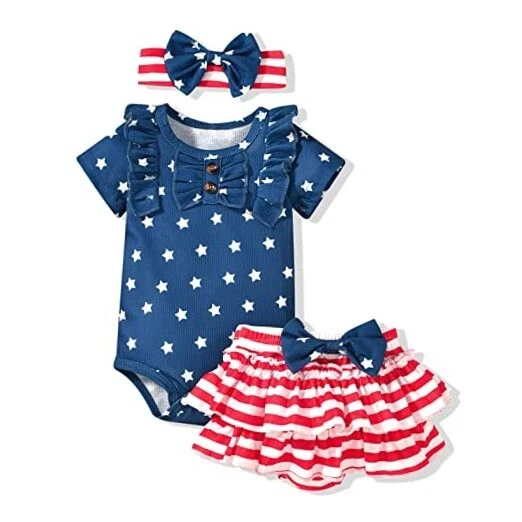 Newborn Infant Baby Girls Summer Outfit 0-3 Months Z American Flag - Blue