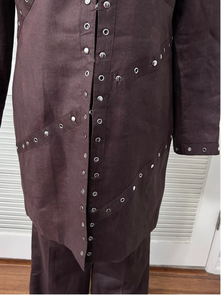 Carole Little Marrón Lino Pantalón Chaqueta S 8, Pantalones S 4 Ojales Plateados Foto 4 de 4