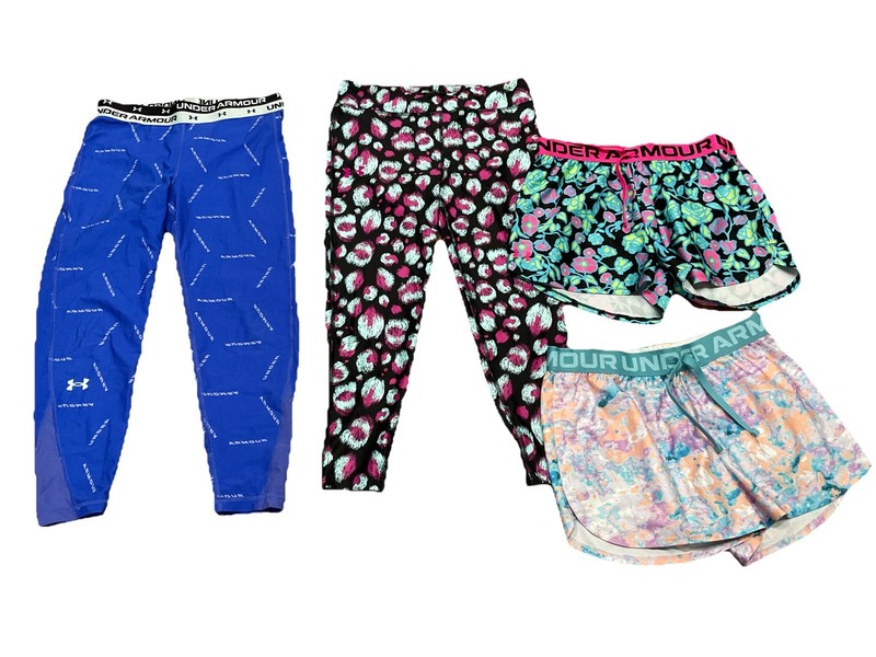 Girls Under Armour Print Shorts And Leggings Size Large YLG Lot Of 4 UA