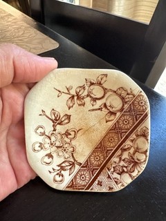 Stained and crazed Brown Transferware Ironstone Butter Pat