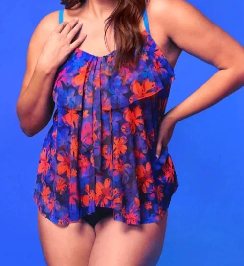 Regata nova com etiquetas Mazu Swim tamanho 14 drapeada de malha em flores iridescentes $70 nova - Imagem 2 de 4