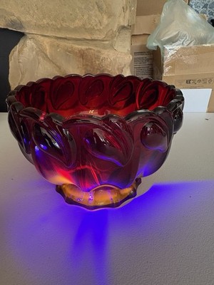 Vintage Indiana Glass Tiara Sunset Deep Red Calla Lily Leaf Footed Amberina Bowl