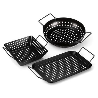 3 Pack Grill Topper Pans for Outdoor Grill, Stainless Steel Vegetables BBQ