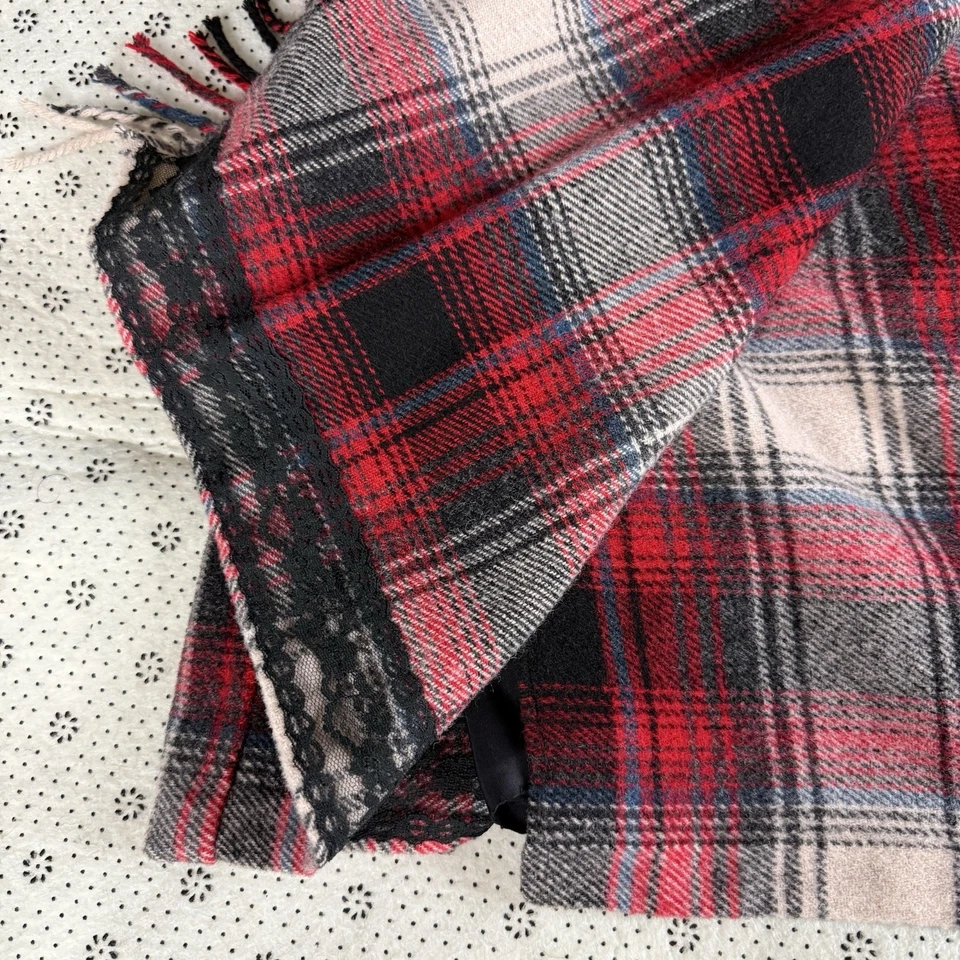 Falda midi envolvente vintage Talbots roja tartán a cuadros con flecos mezcla de lana para mujer 2P Foto 3 de 4