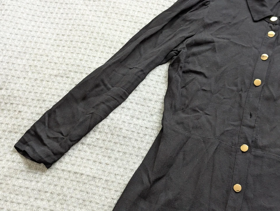 Reformation Shirt Dress Women 8 Black Long Sleeve Missing Button Collar Mini USA - Image 3 of 4