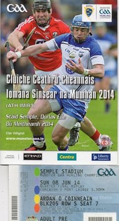 GAA HURLING WATERFORD V CORK MUNSTER QUARTER FINAL REPLAY 8/6/2014 TICKET