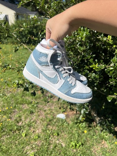 Nike Air Jordan 1 Retro High OG PS Denim Blue & White Sneakers Kids Size 1.5 Y - Picture 14 of 16