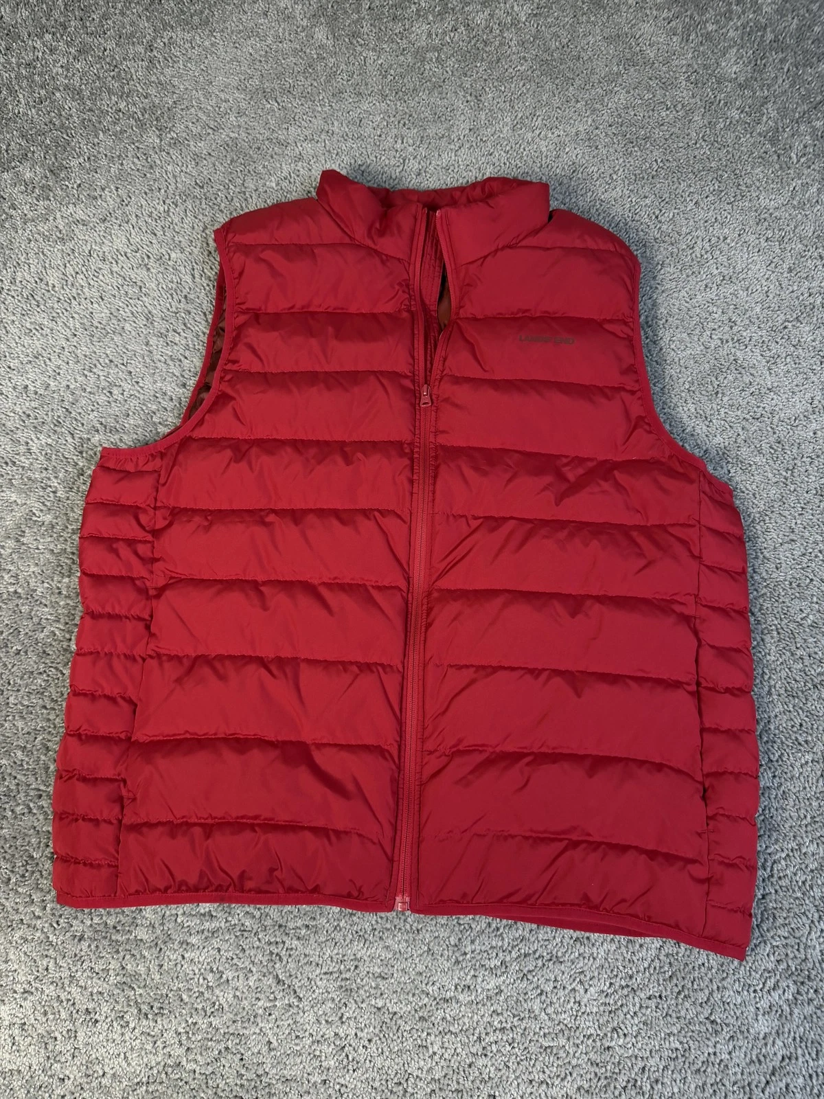 Lands' End Vest Mens XL Red Down Quilted Insulated Puffer Full Zip Outdoor