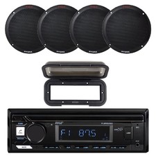 Pyle Marine Bluetooth AM/FM Receiver w/Cover, 4x 6.5'' 400W Dual Cone Speakers