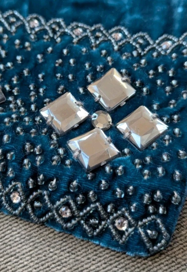 Bufanda de terciopelo de seda azul verde azulado espejado mujer indio boho cuentas Foto 2 de 3