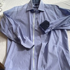 English Laundry Men's Blue Check Dress Shirt 100 Cotton Embroidered Long Sleeve