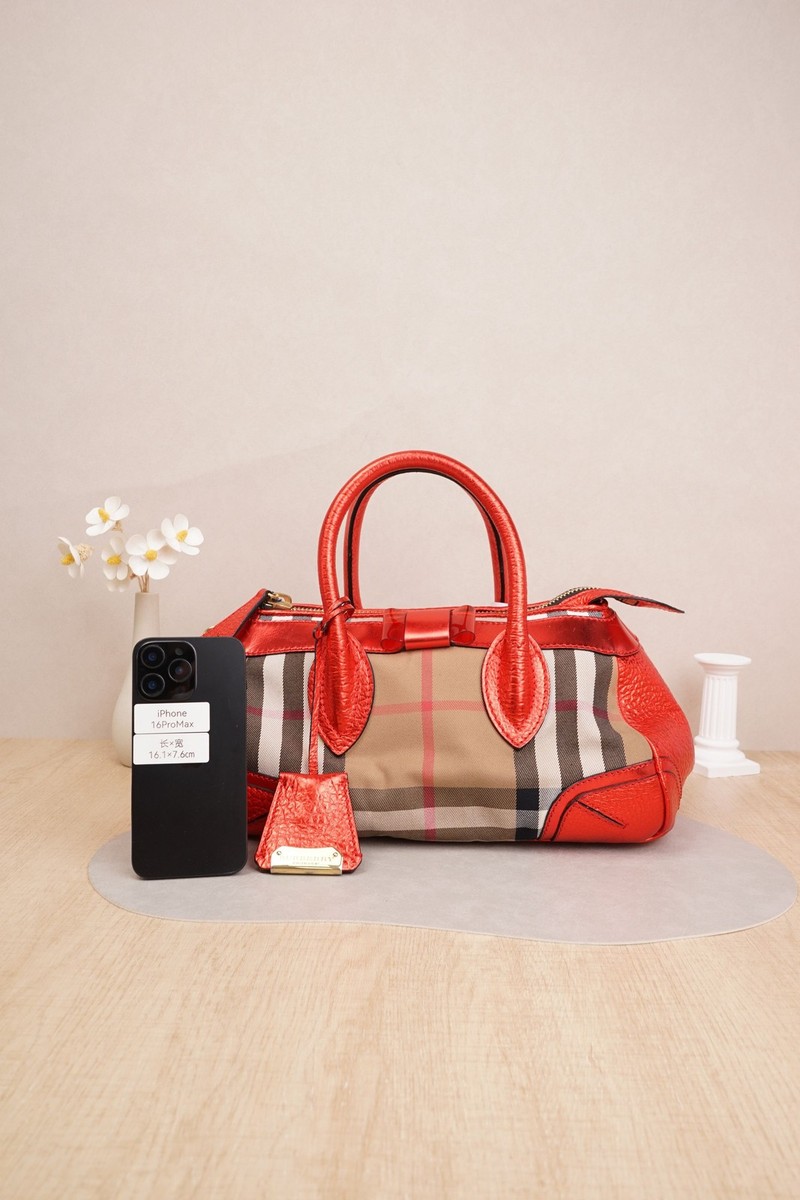 Burberry Prorsum The Blaze Haymarket Check & Red Leather Satchel