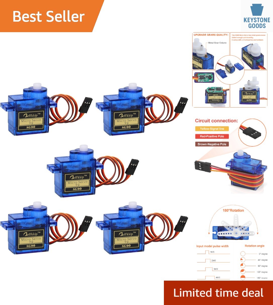 SG90 9g Micro Servo Motors - 5 pcs Set for RC Helicopters, R