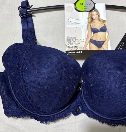 M&S ROSIE AUTOGRAPH FRENCH LACE & SPOT MESH WIRED BALCONY Bra IN NAVY Size 34DD - Picture 5 of 9