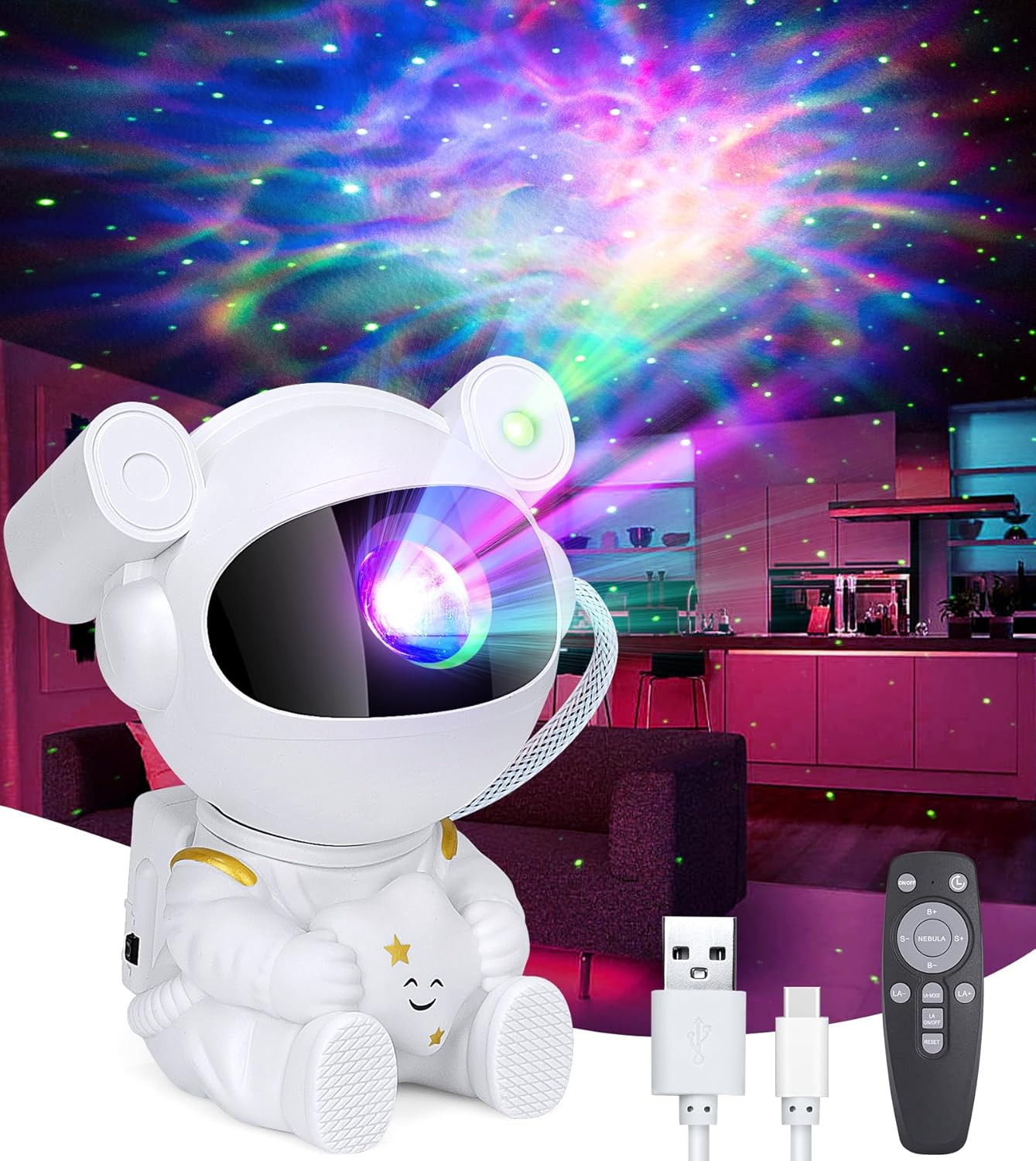 Astronaut Galaxy Projector, Spaceman Light Projector with Timer, Remote Control