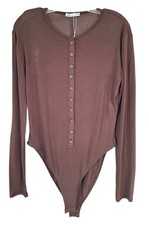 Zara Women's Bodysuit Long Sleeve Sheer w/ Buttons Size L Brown
