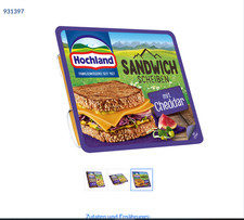Hochland Sandwich Plasterki Cheddar 51% tłuszczu - 2 x 150 g sztuki