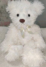 Vintage 12" Russ Berrie White Teddy Bear Plush Bow Shaggy Stuffed Animal