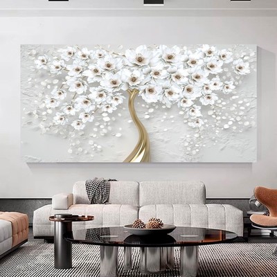 Modern Abstract White Flowers Canvas Painting Plant Posters And Prints Wall Art
