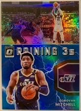 2021 Panini Donruss Optic Raining 3s Blue Prizm /49 Donovan Mitchell #8