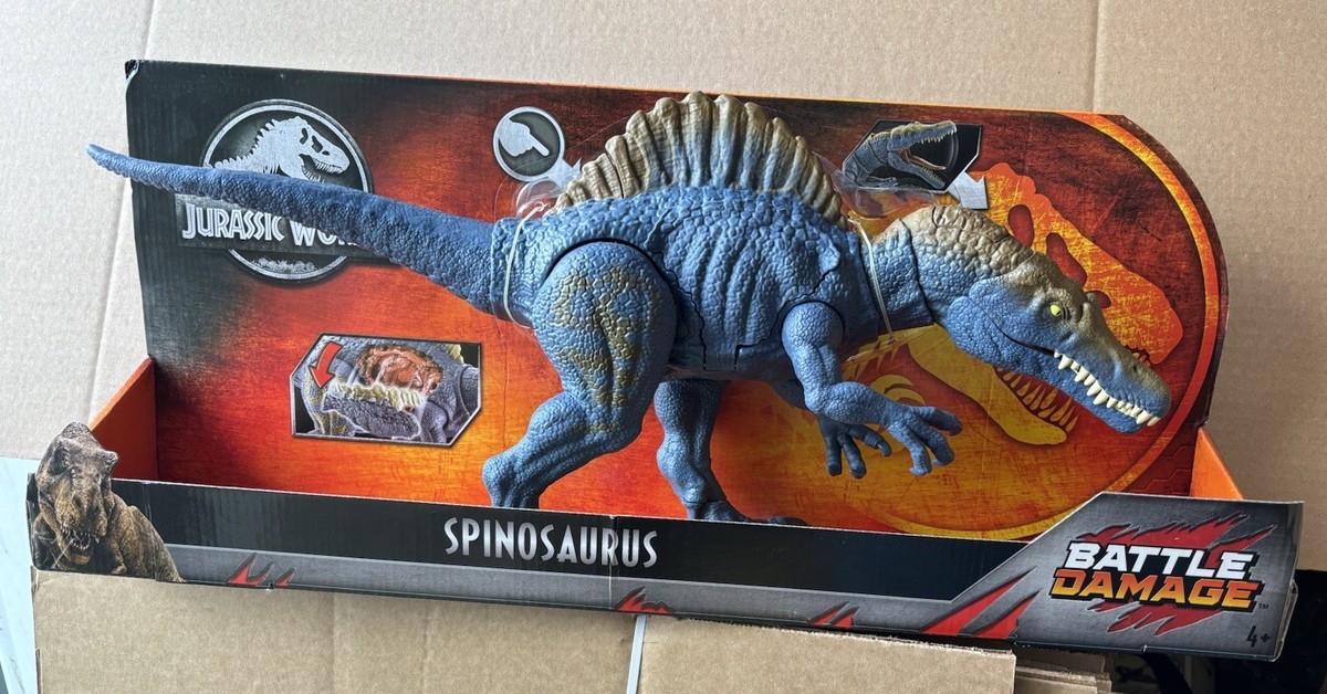 Mattel Jurassic World Battle Damage Spinosaurus Figure New Blue