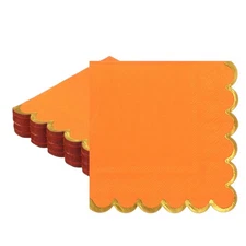 50 Pcs Scalloped Cocktail Napkins with Gold Foil(5 x 5 Inch, Orange)