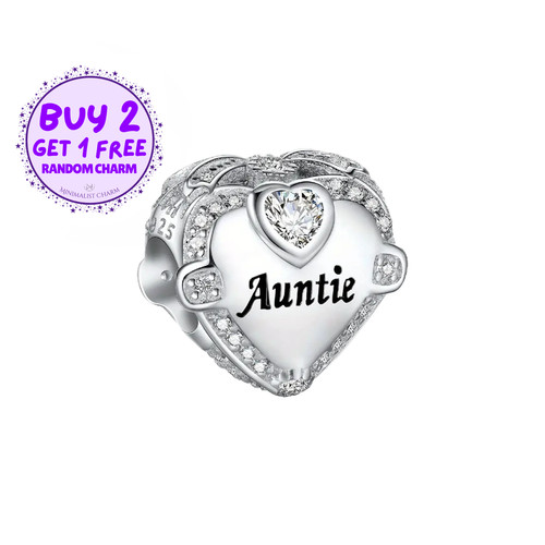Auntie Heart Charm For Bracelet, Auntie Charm, Heart Charm, I Love You Charm