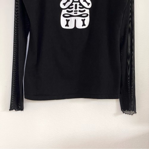 Dolls Kill x Hello Kitty Skeleton Graphic T-Shirt Womens Large Long Mesh Sleeve - Picture 6 of 12
