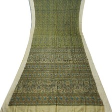 Namaste Vintage Green Sarees 100 Pure Silk Printed Indian Sari 5YD Craft Fabric