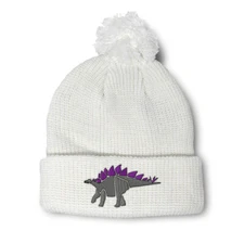 Pom Pom Beanies for Women Stegosaurus Style B Embroidery Acrylic Skull Cap