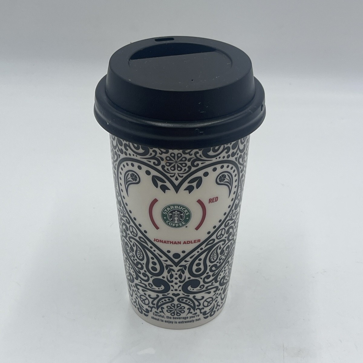STARBUCKS Jonathan Adler RED Coffee Tumbler Travel Mug Cup w/ Lid 
