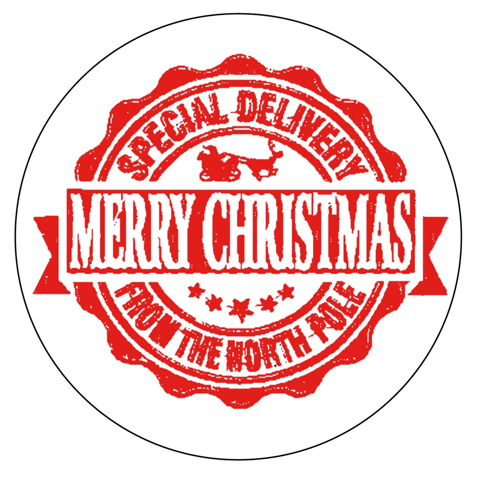 70 x NORTH POLE SPECIAL DELIVERY Christmas Stickers Seal Stamp Effect Label 1035