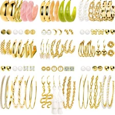 45 Pairs Gold Hoop Earrings for Women, Chunky Twisted Small Big Hoops Earring...