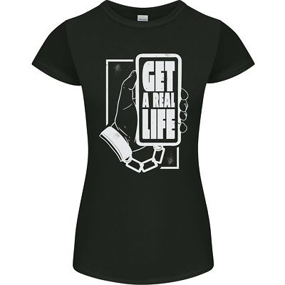 Get a Real Life Antisocial Phone Addict Damen Petite Cut T-Shirt
