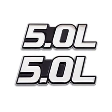 2x Chrome&Black Metal 5.0L Car Emblem 5.0 V6 V8 Bagde Sticker Sport Turbo Decal